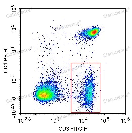 CD3-FITC与CD4-PE双染结果